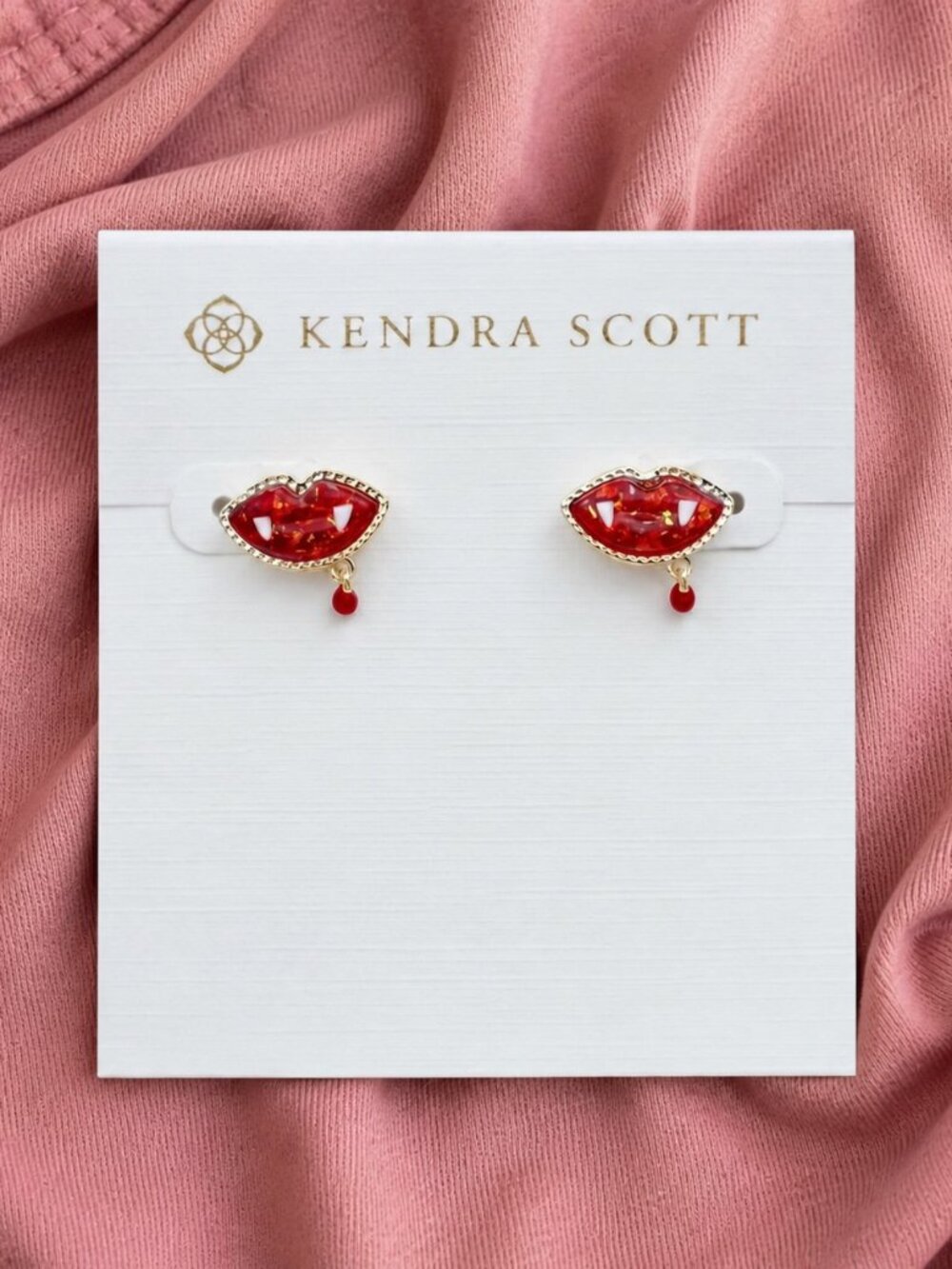 Kendra Scott Vampire Gold Red Lab Grown Opal Lip Stud Earrings Gothic